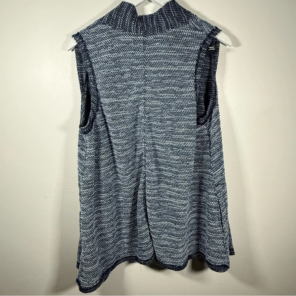 Ruby Rd Petite PM Sleeveless Open Front Knit Cardigan Blue White Textured Draped